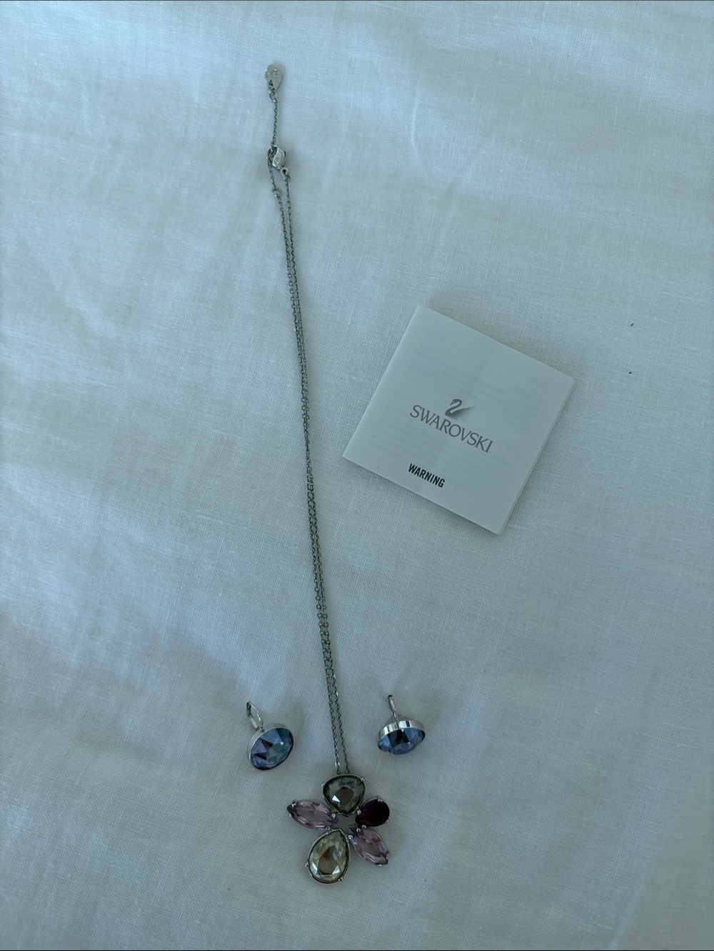 Swarovski Silver-Tone Necklace & Earrings with Blue and Pink Crystals